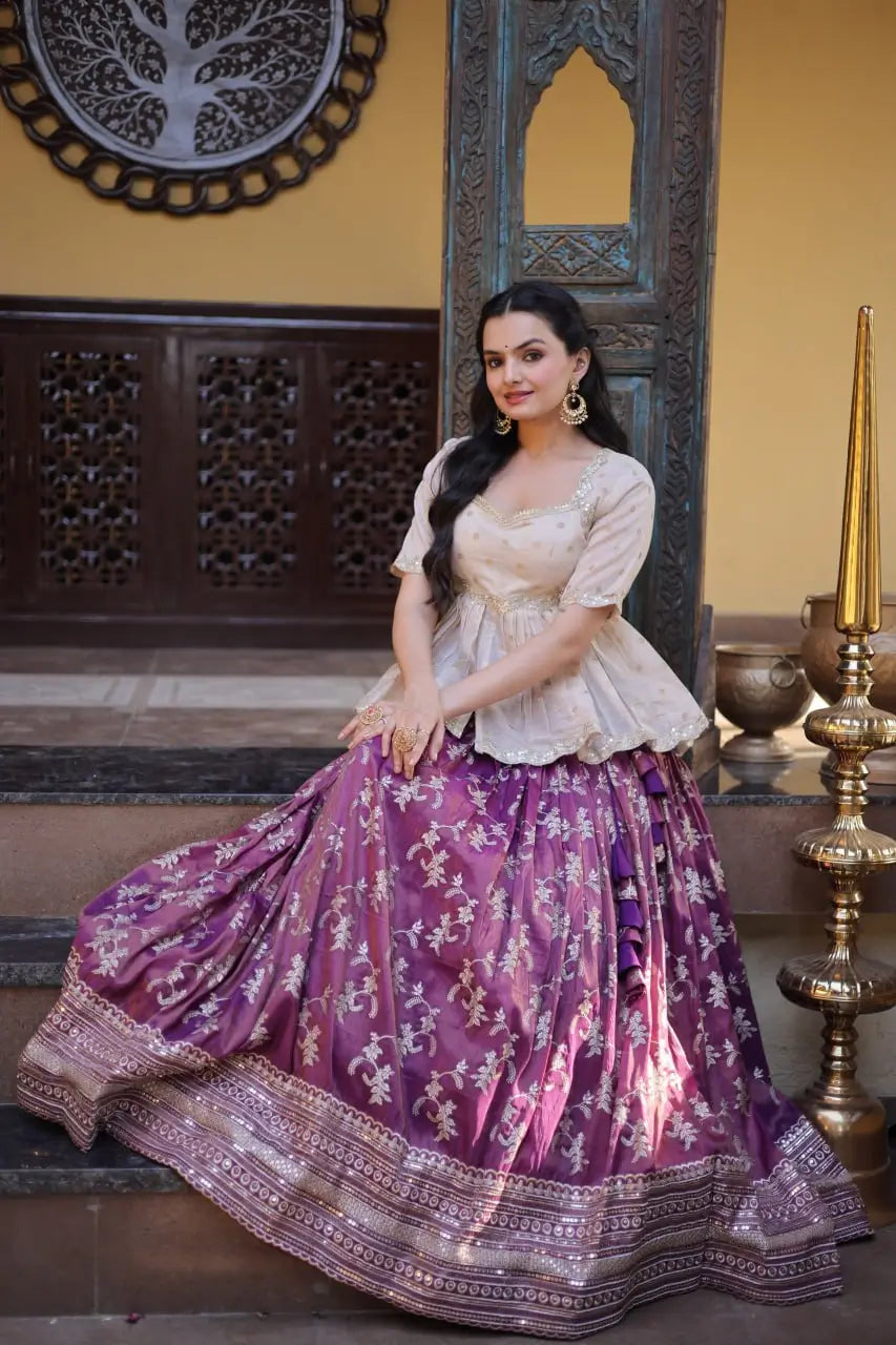 Ombre Jacquard Peplum Lehenga Set