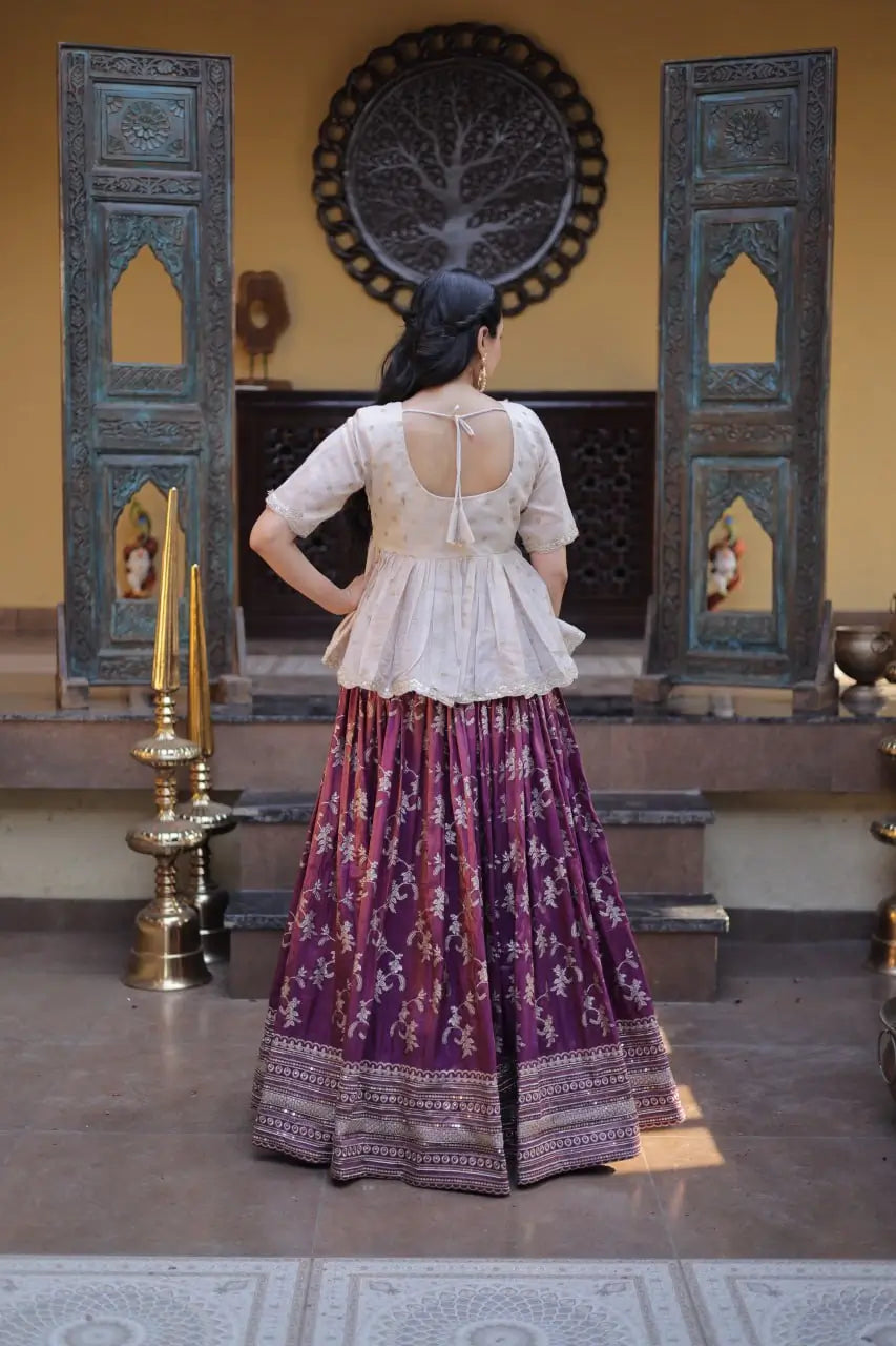 Ombre Jacquard Peplum Lehenga Set