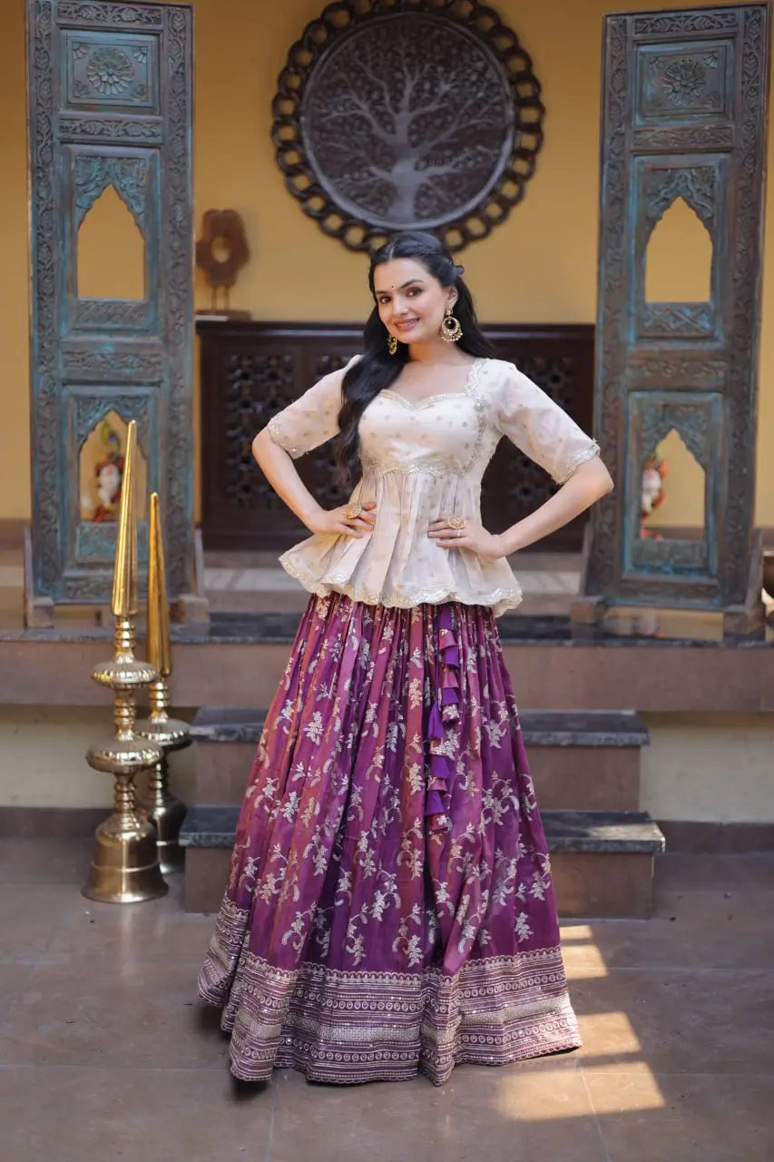 Ombre Jacquard Peplum Lehenga Set