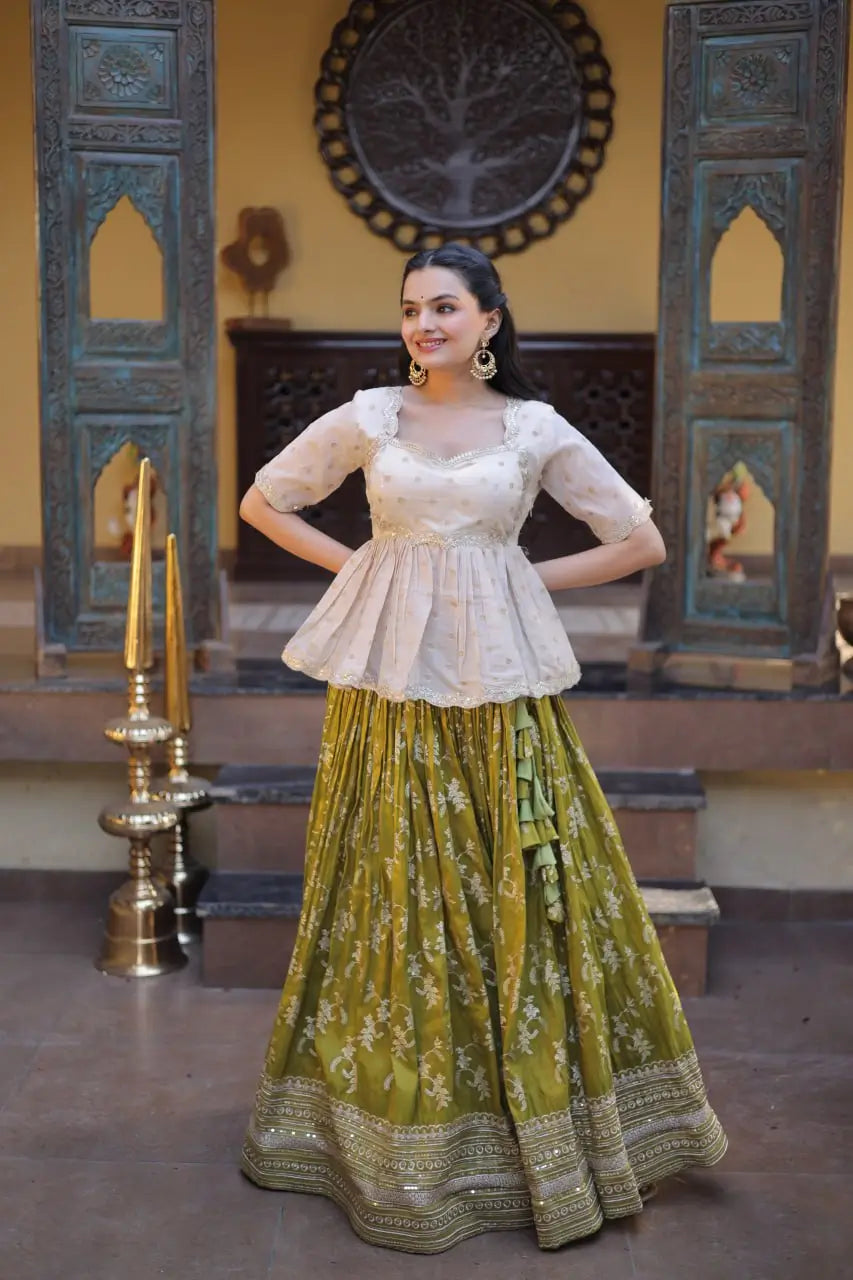 Ombre Jacquard Peplum Lehenga Set