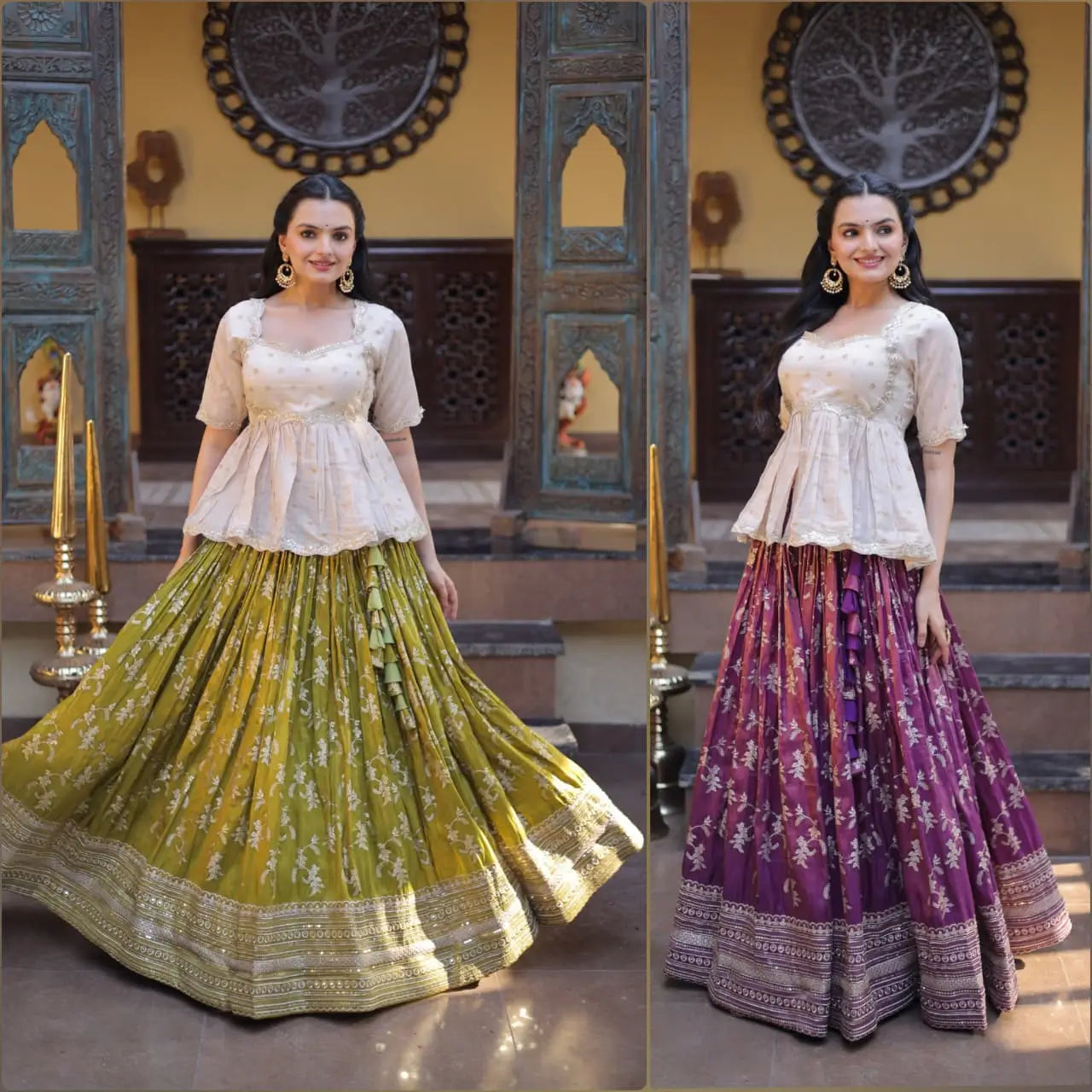 Ombre Jacquard Peplum Lehenga Set