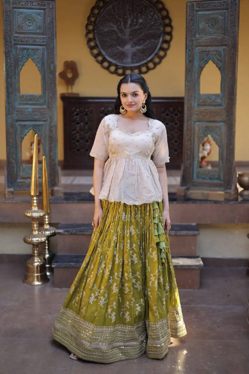 Ombre Jacquard Peplum Lehenga Set