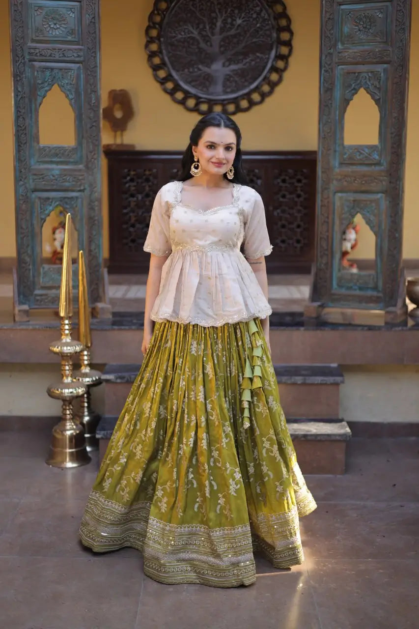Ombre Jacquard Peplum Lehenga Set