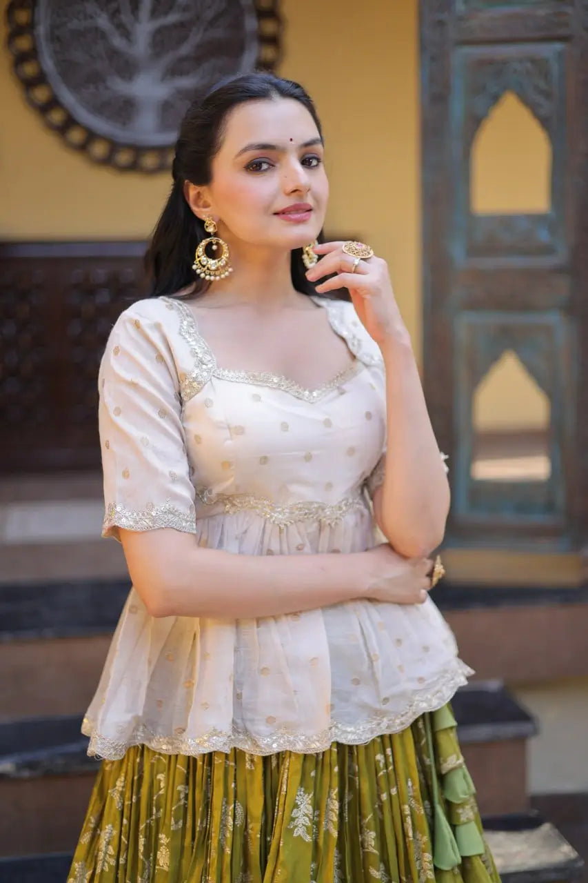 Ombre Jacquard Peplum Lehenga Set