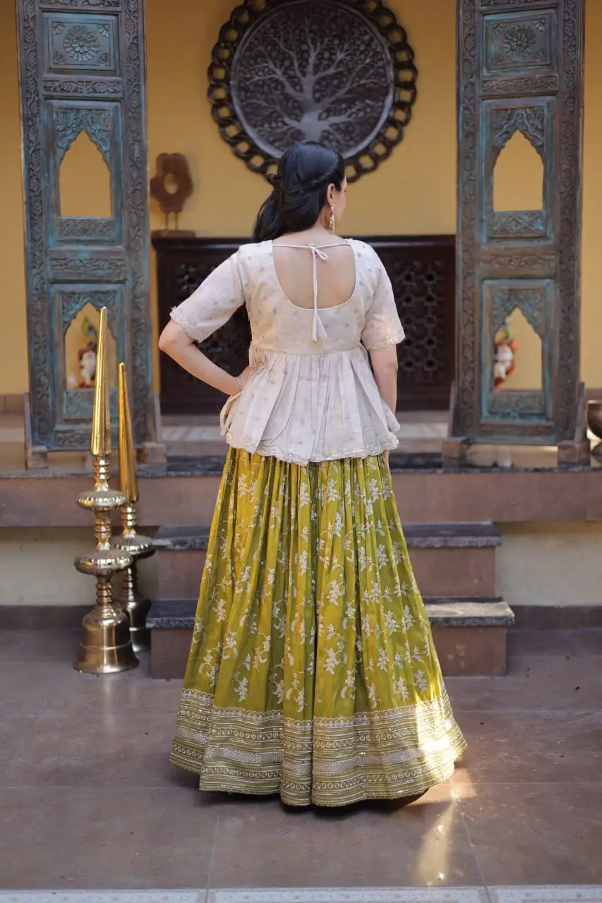 Ombre Jacquard Peplum Lehenga Set
