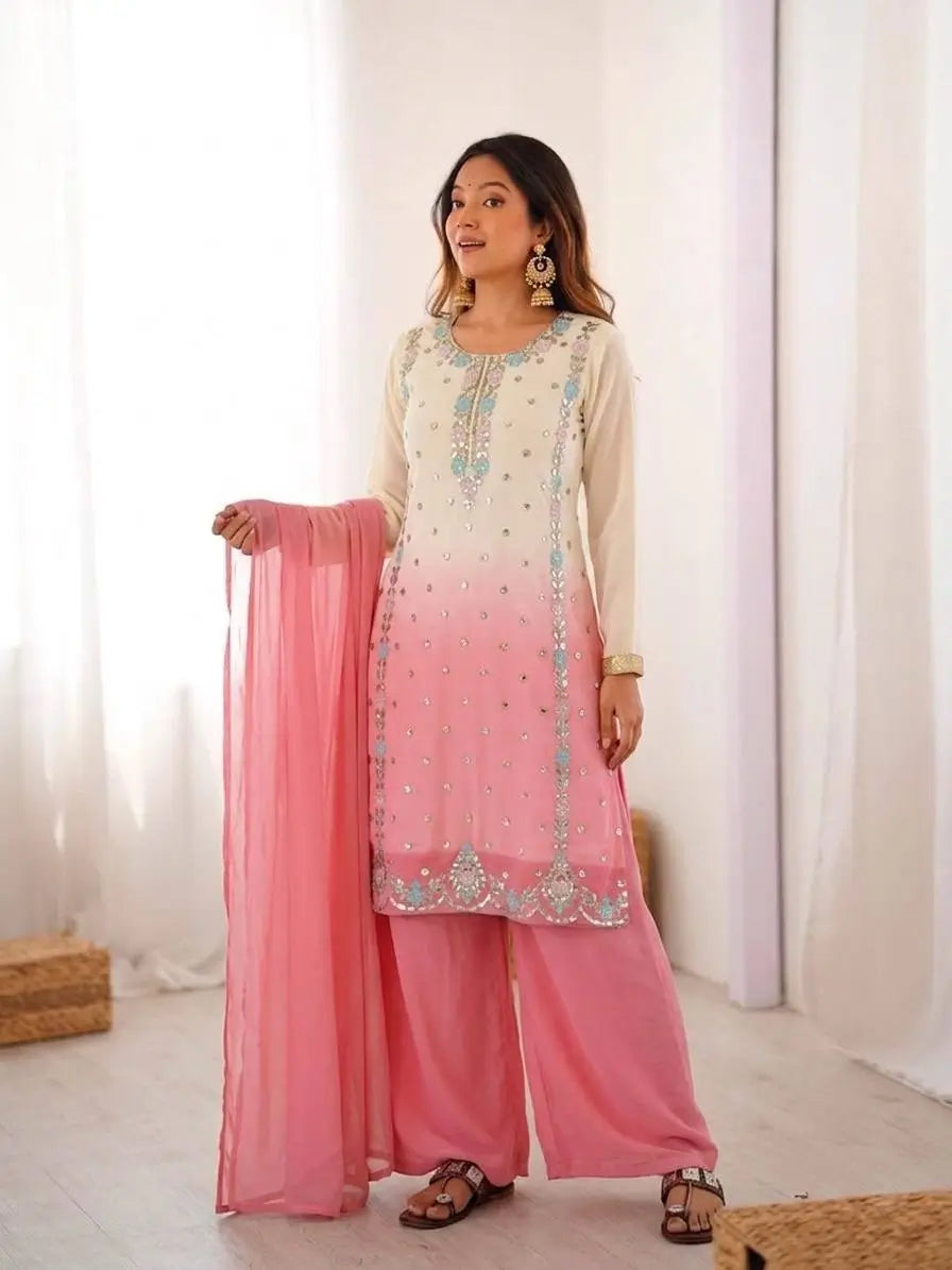 Ombre Mirror Work Kurti Set