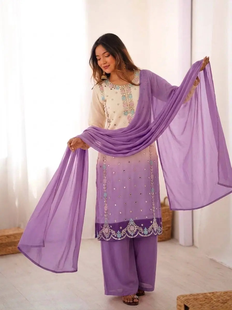 Ombre Mirror Work Kurti Set
