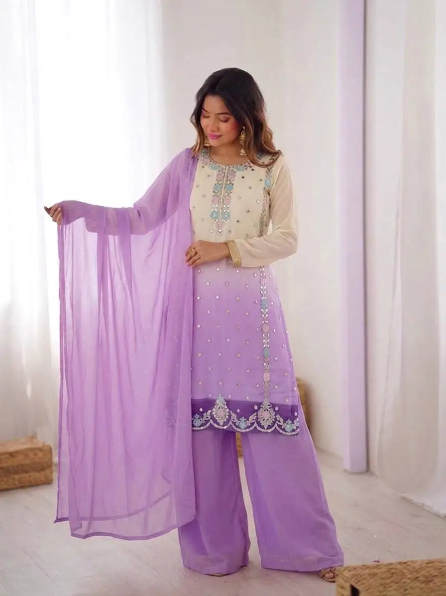 Ombre Mirror Work Kurti Set