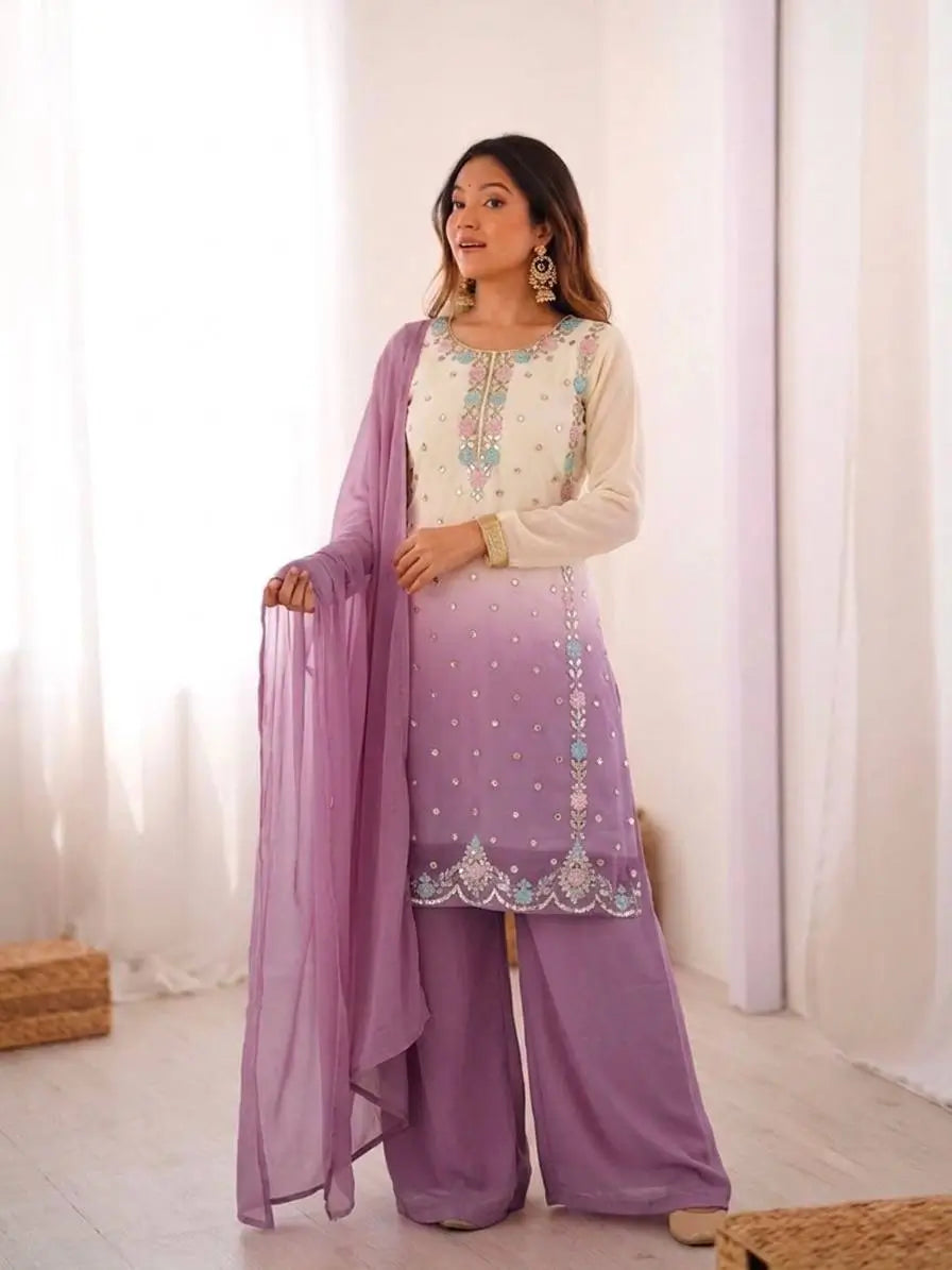 Ombre Mirror Work Kurti Set