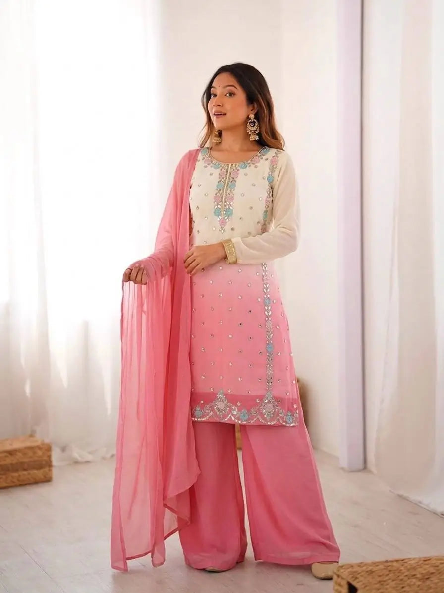 Ombre Mirror Work Kurti Set