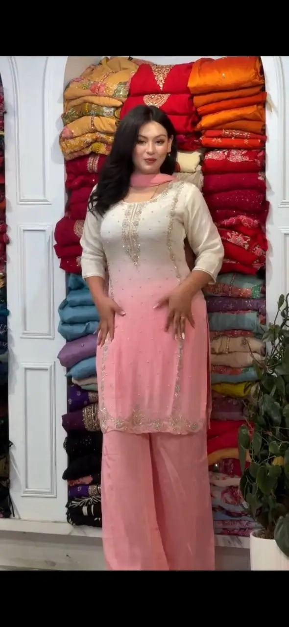 Ombre Mirror Work Kurti Set