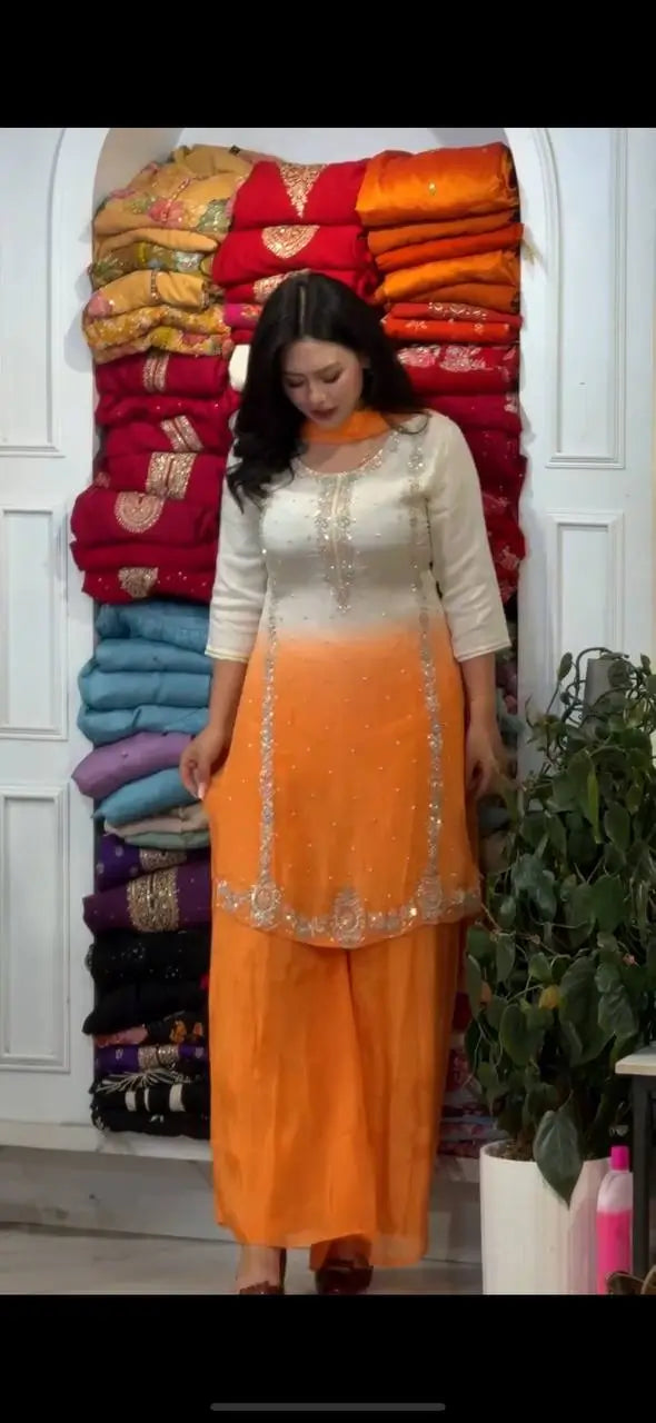Ombre Mirror Work Kurti Set