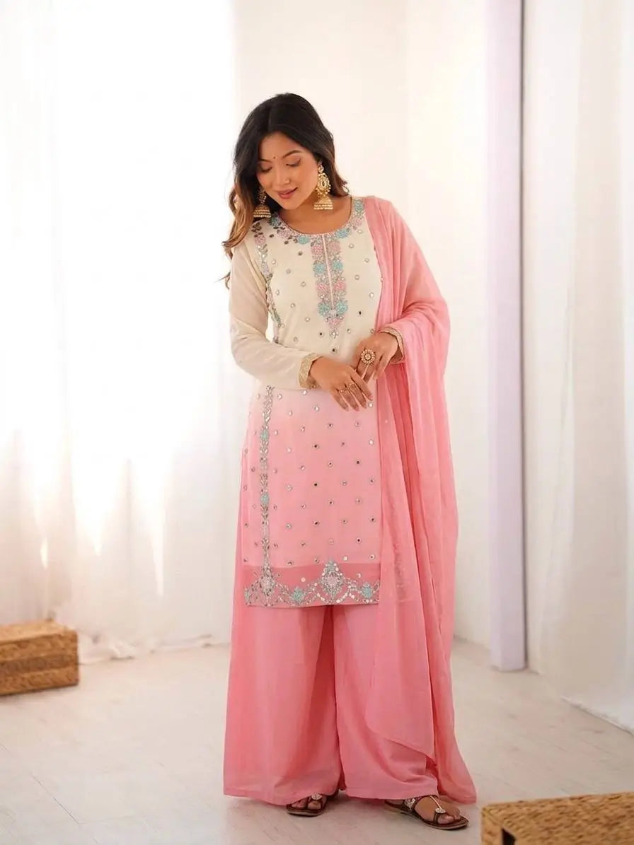 Ombre Mirror Work Kurti Set