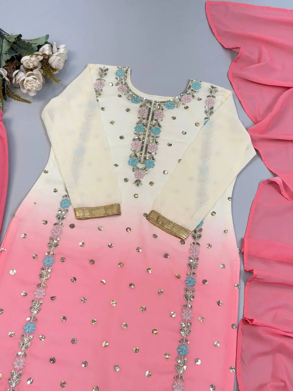 Ombre Mirror Work Kurti Set