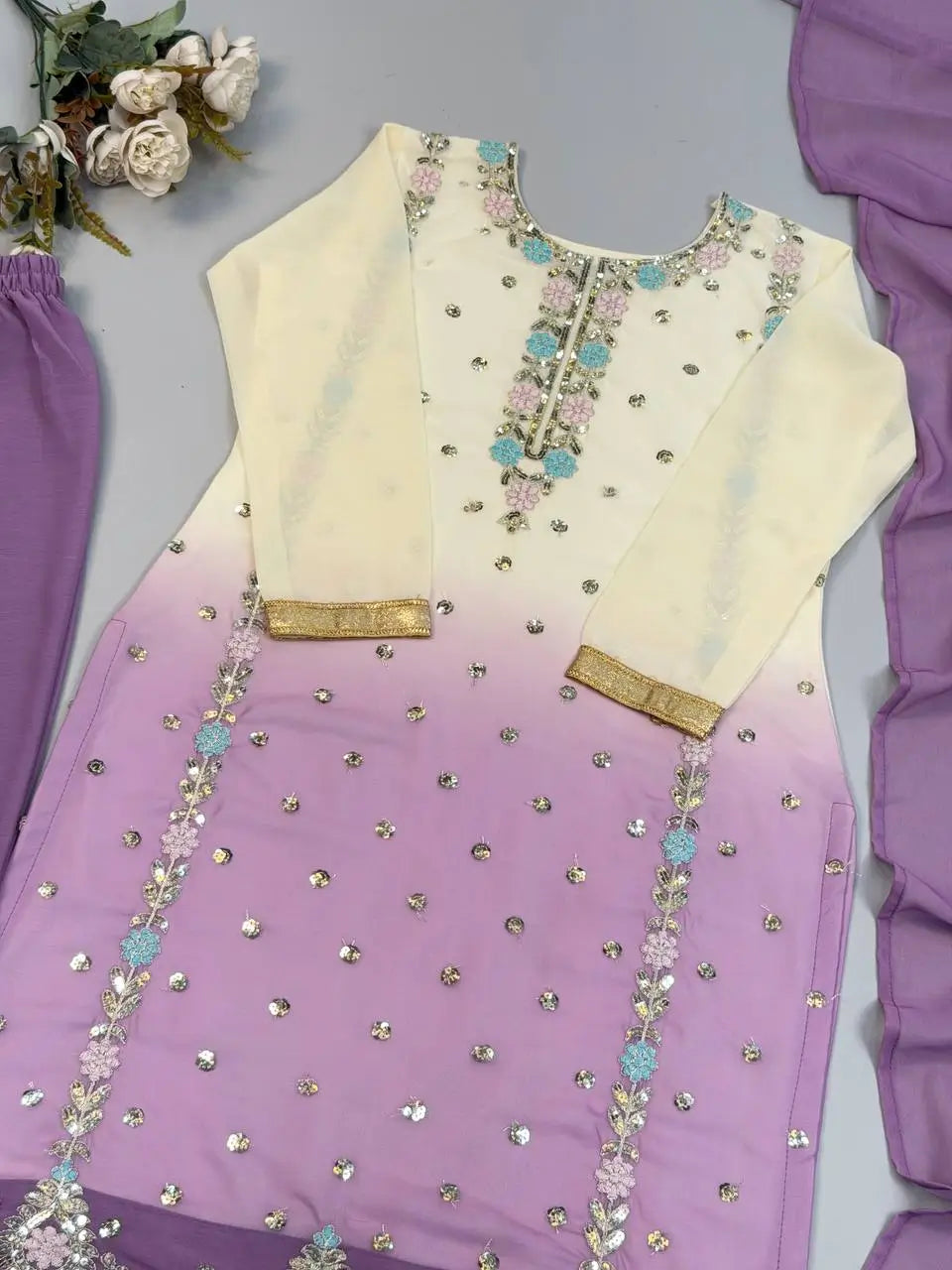 Ombre Mirror Work Kurti Set