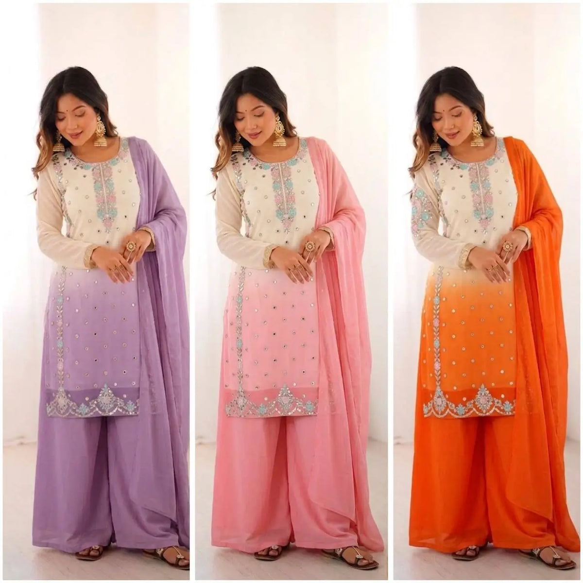 Ombre Mirror Work Kurti Set