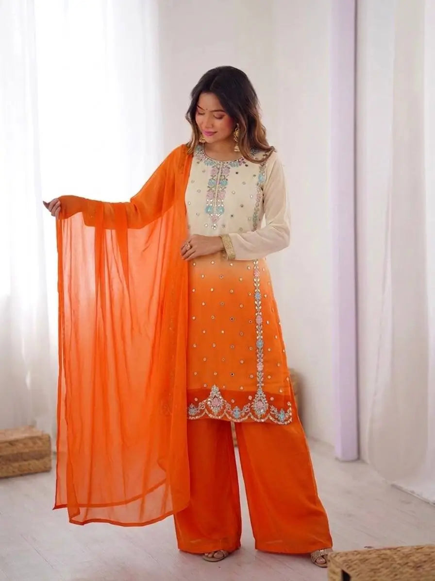 Ombre Mirror Work Kurti Set