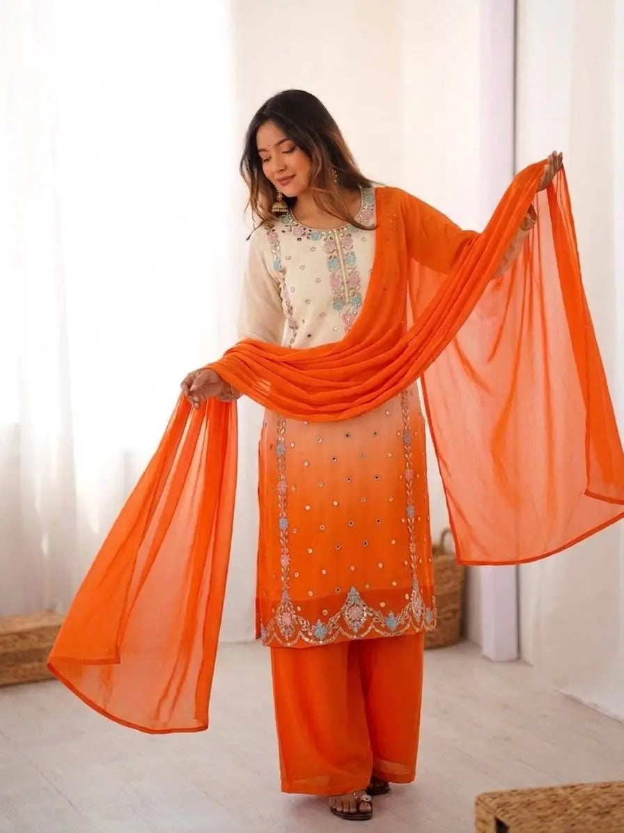Ombre Mirror Work Kurti Set