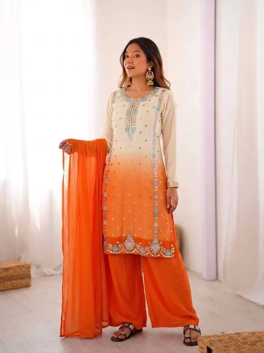 Ombre Mirror Work Kurti Set