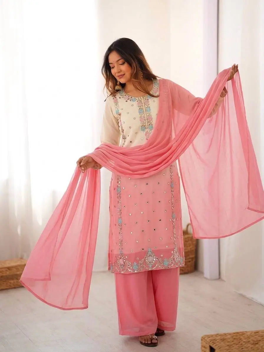 Ombre Mirror Work Kurti Set