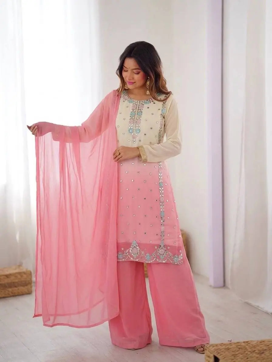 Ombre Mirror Work Kurti Set