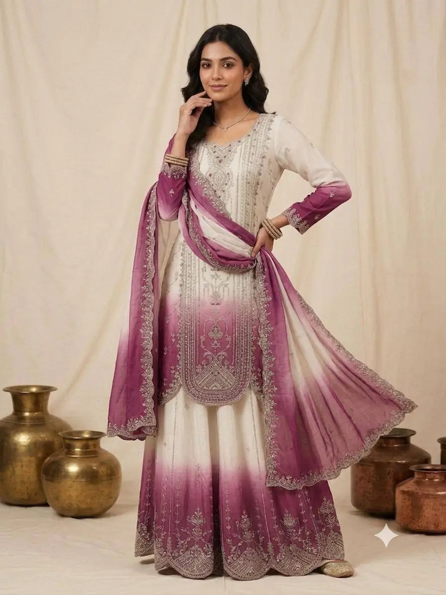 Ombre Sequin Scalloped Suit