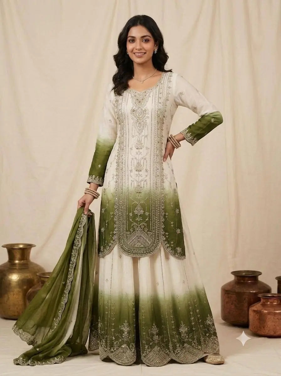 Ombre Sequin Scalloped Suit