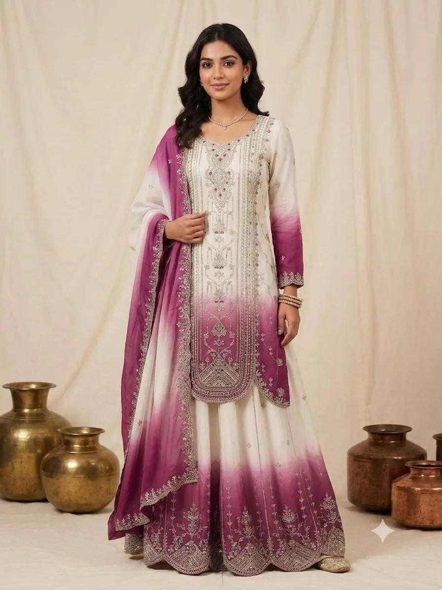 Ombre Sequin Scalloped Suit