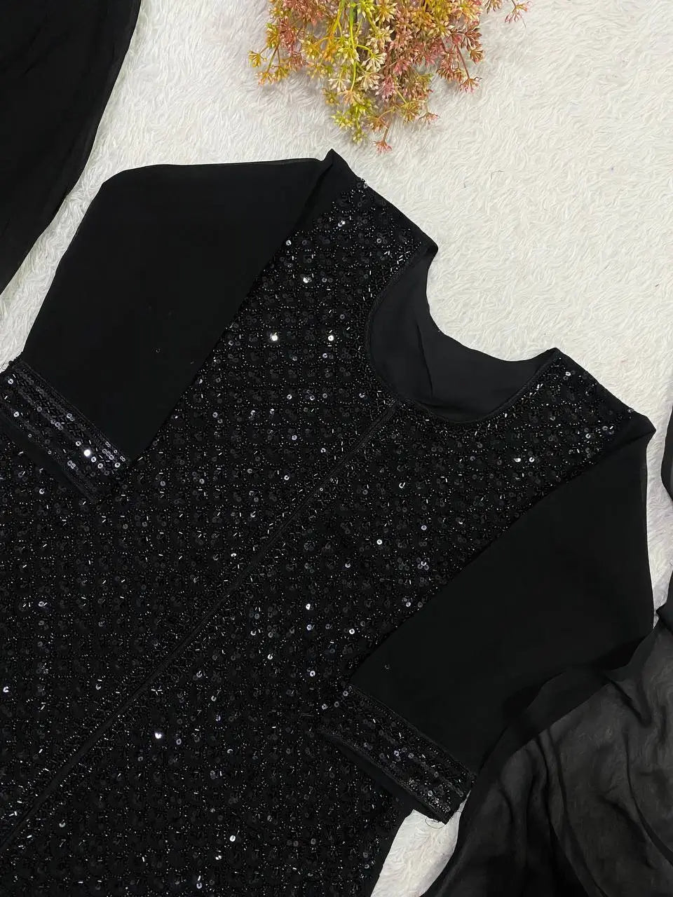 Onyx Bead Sequin Georgette Sharara