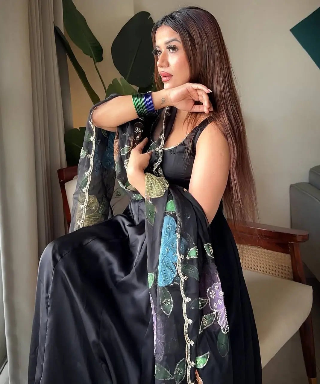 Onyx Butterfly Print Anarkali