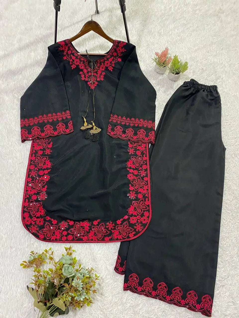 Onyx Crimson Embroidered Co-ord Set