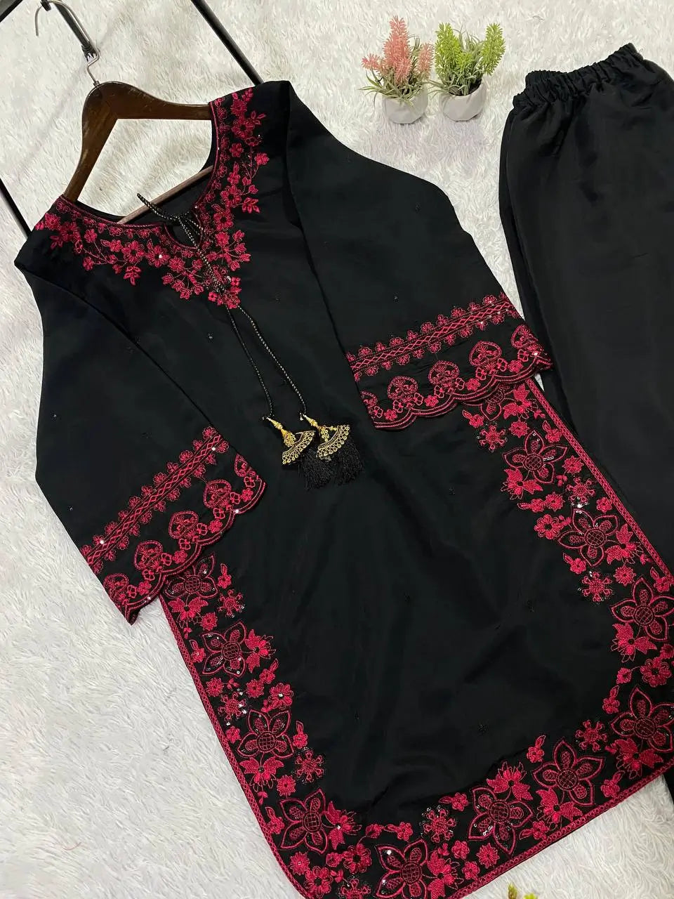 Onyx Crimson Embroidered Co-ord Set