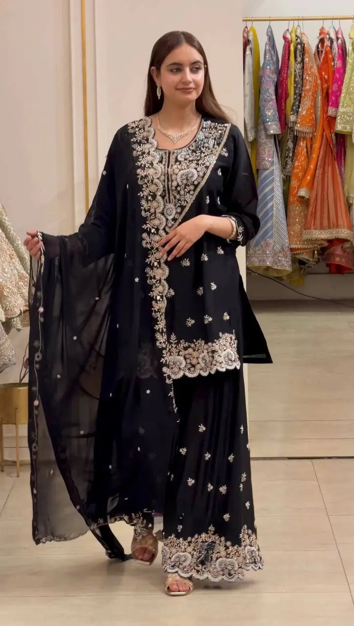 Onyx Mughal Bead Georgette Sharara Set