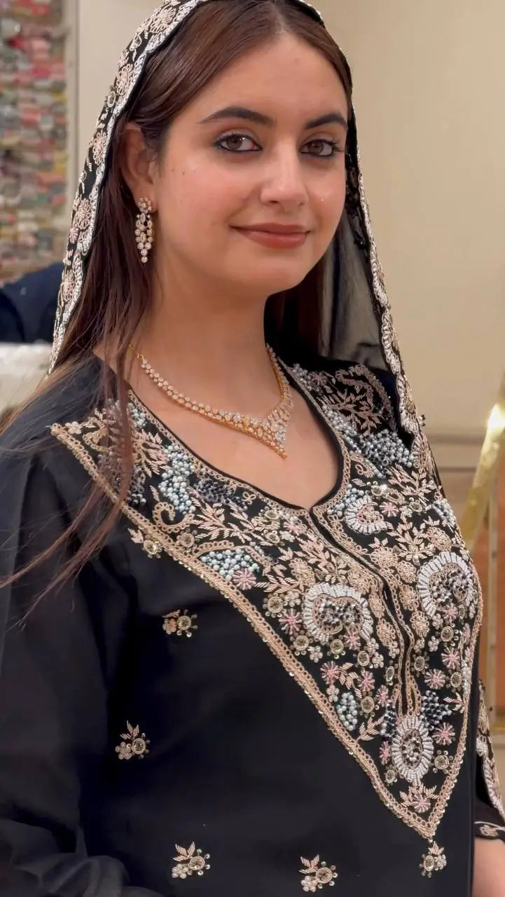 Onyx Mughal Bead Georgette Sharara Set