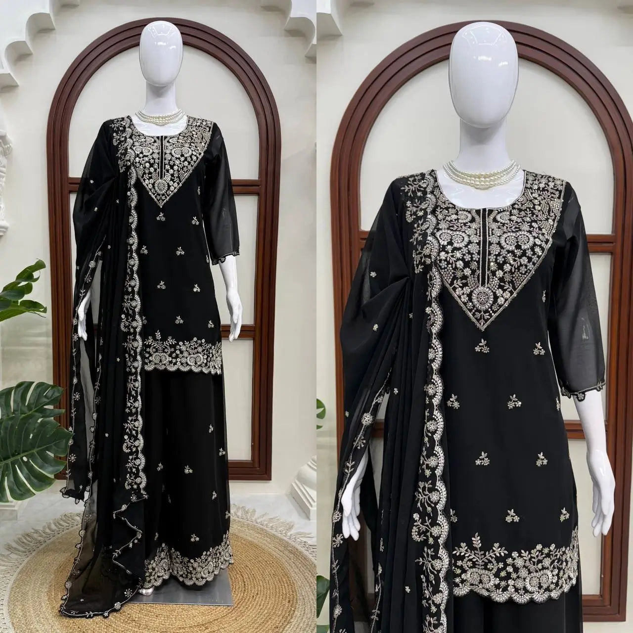 Onyx Mughal Bead Georgette Sharara Set