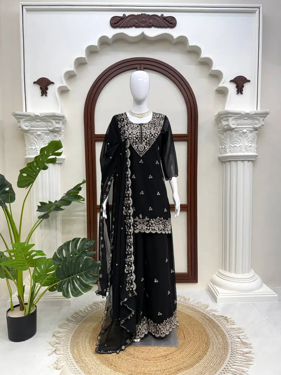Onyx Mughal Bead Georgette Sharara Set