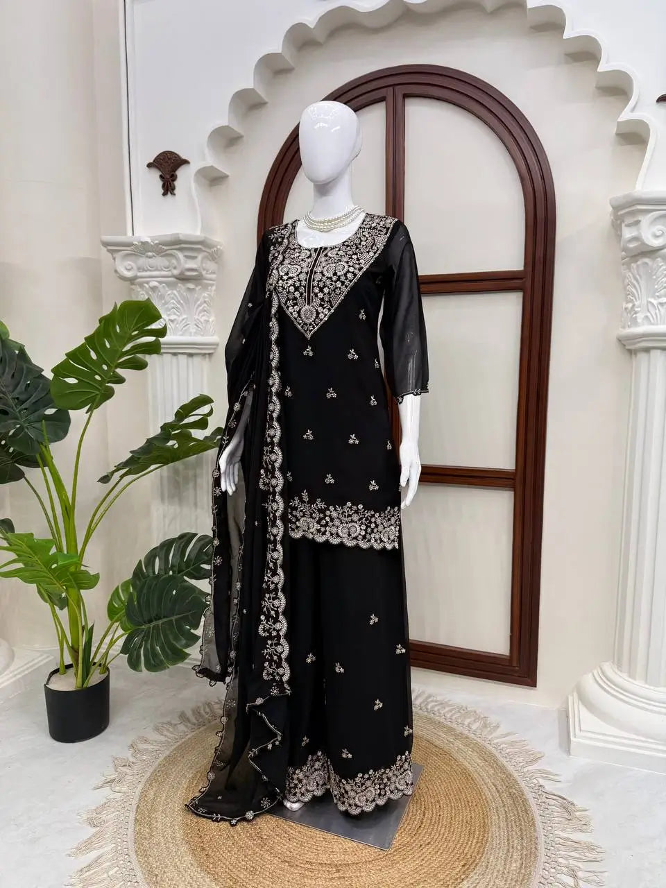 Onyx Mughal Bead Georgette Sharara Set