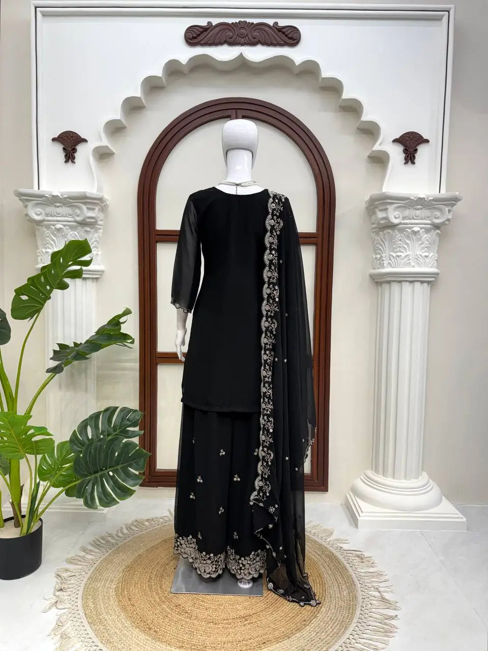 Onyx Mughal Bead Georgette Sharara Set
