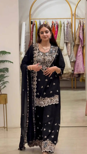 Onyx Mughal Bead Georgette Sharara Set