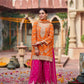 Orange Chinon Silk Thread Sequin Embroidered Sharara Suit Set with Lace Dupatta | Festive Wedding Wear