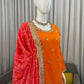 Orange Embroidered Chinon Palazzo Suit with Pink Printed Dupatta