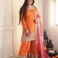 Orange Embroidered Chinon Palazzo Suit with Pink Printed Dupatta