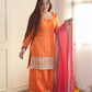Orange Embroidered Chinon Palazzo Suit with Pink Printed Dupatta
