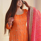 Orange Embroidered Chinon Palazzo Suit with Pink Printed Dupatta