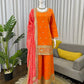 Orange Embroidered Chinon Palazzo Suit with Pink Printed Dupatta