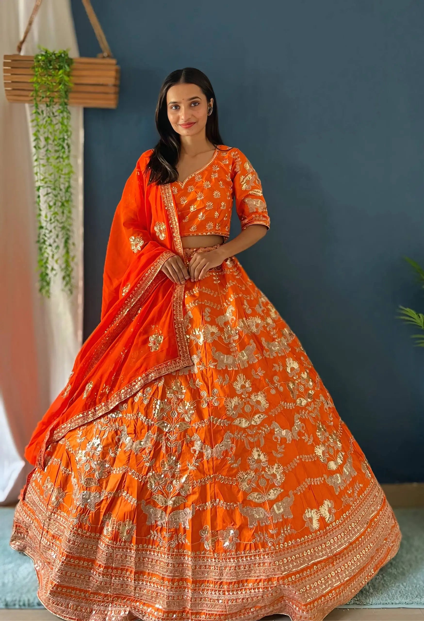 Orange Jalpari Silk Zari Sequin Lehenga