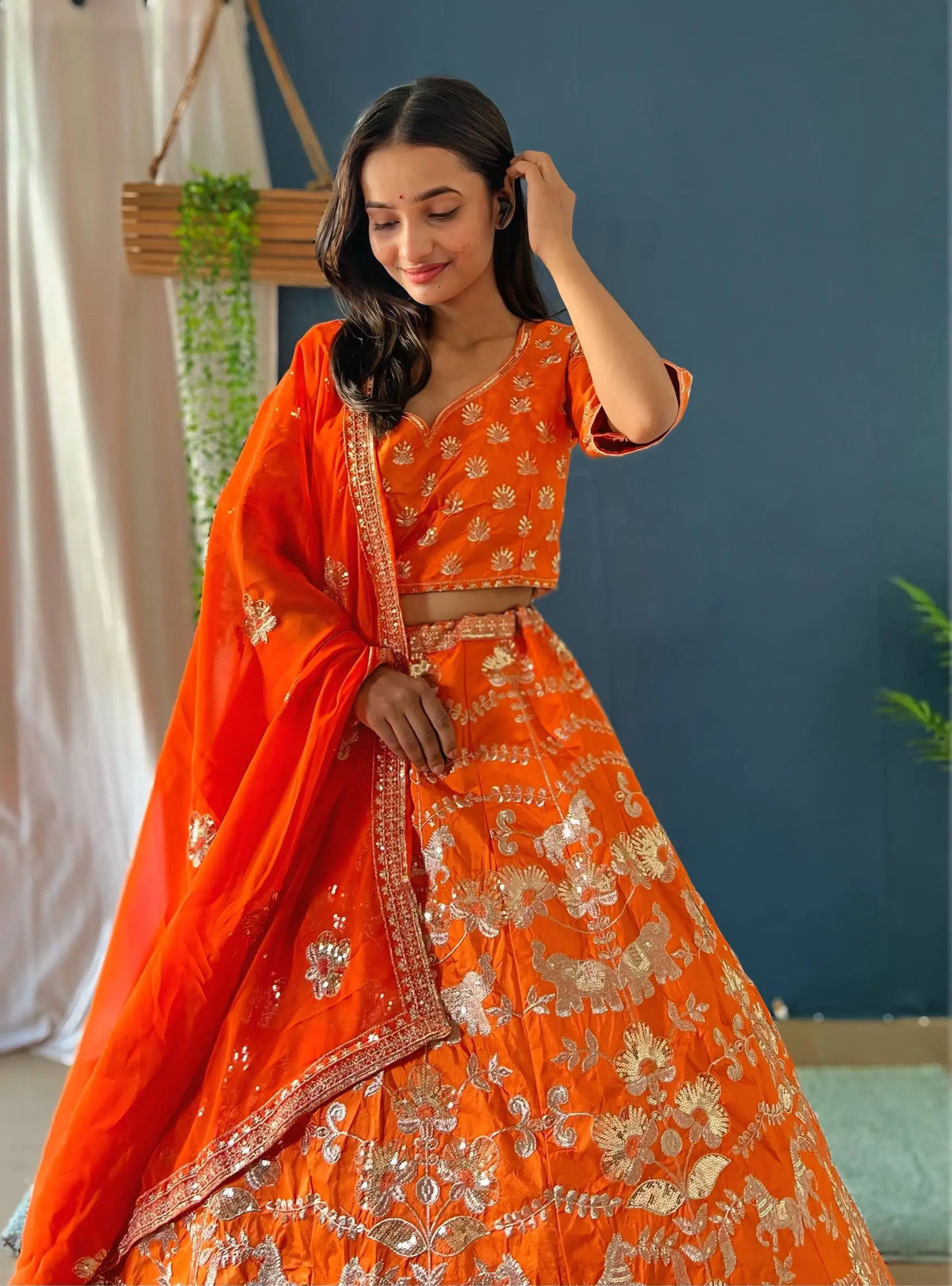 Orange Jalpari Silk Zari Sequin Lehenga