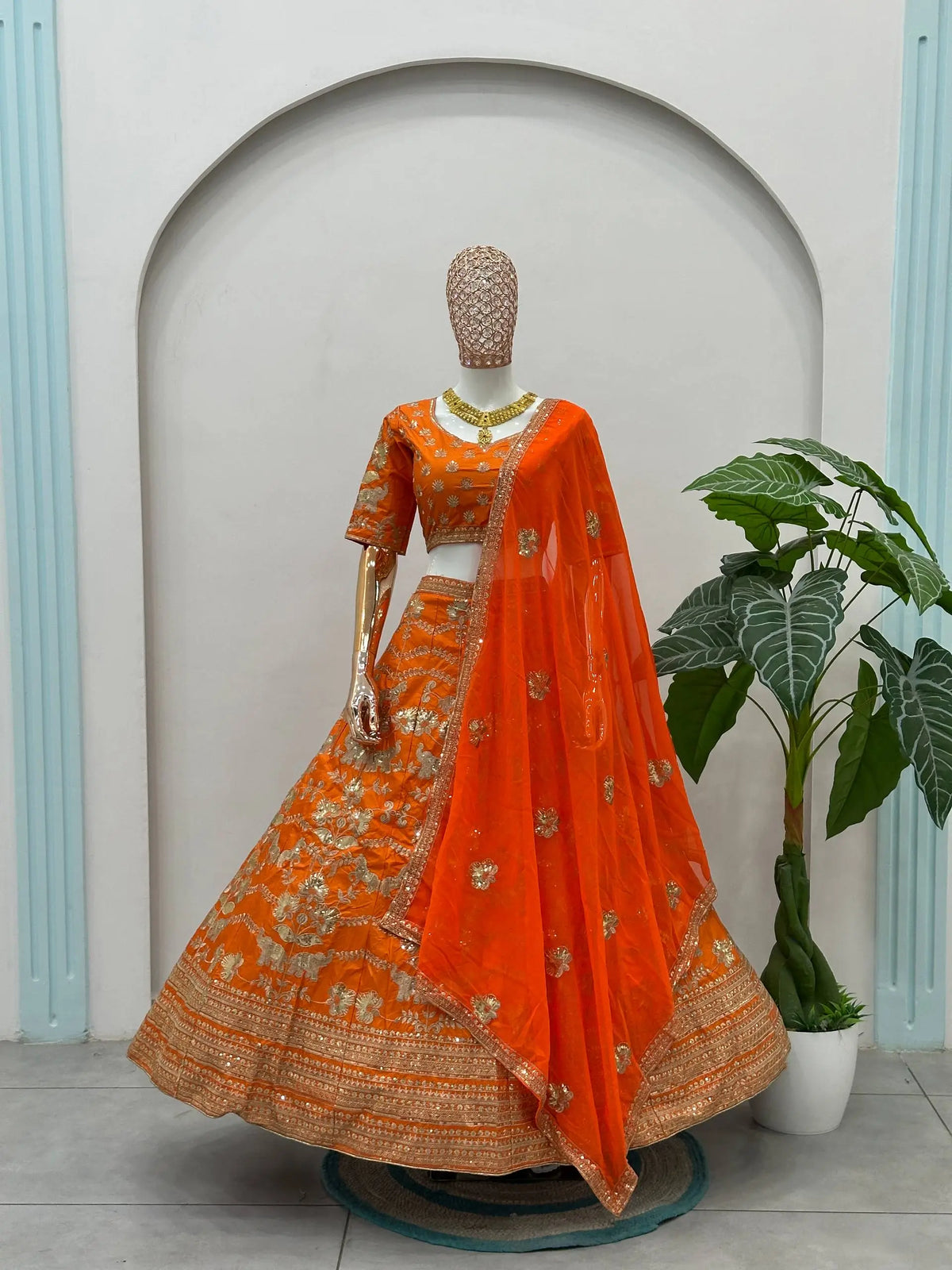 Orange Jalpari Silk Zari Sequin Lehenga