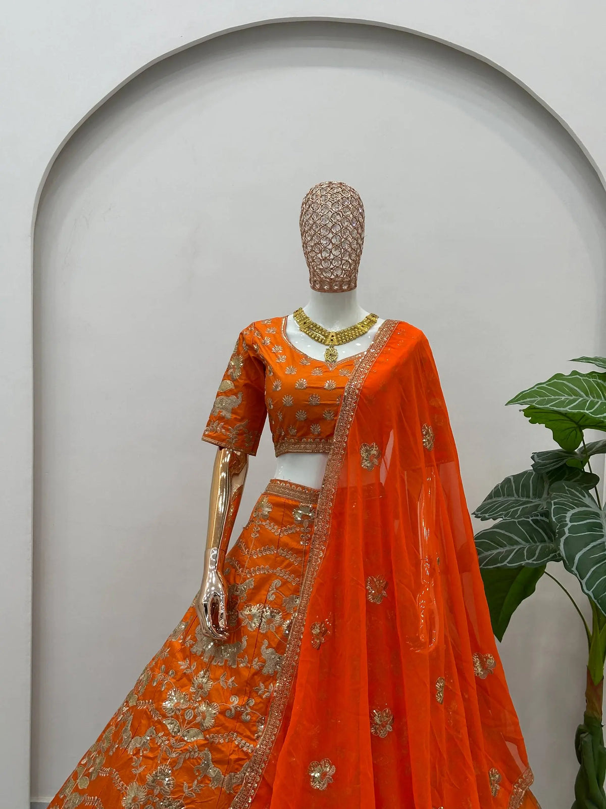 Orange Jalpari Silk Zari Sequin Lehenga