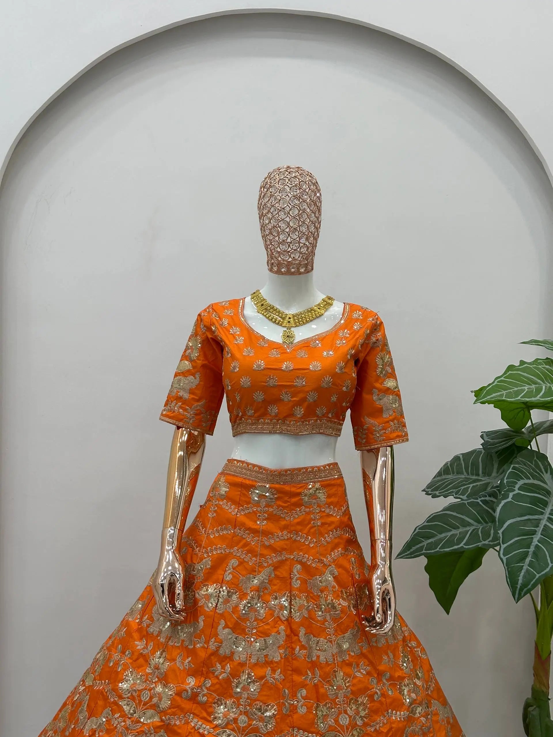 Orange Jalpari Silk Zari Sequin Lehenga
